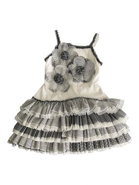 Isobella & Chloe Toddler Dress 2T Ivory Gray Ruffle Flower Party Dress
